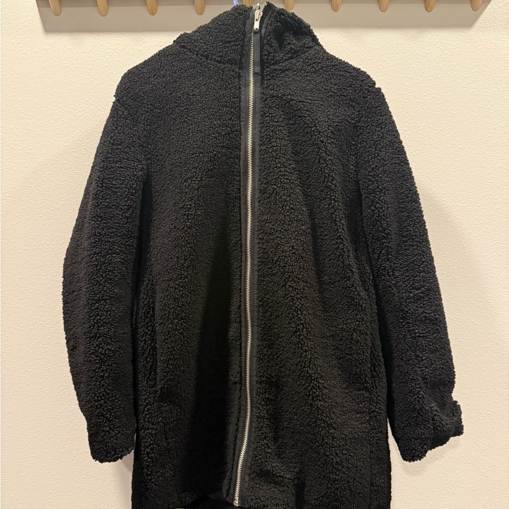 Gap Black Teddy Sherpa Fleece Zip-Up Coat - Medium - Picture 5 of 8